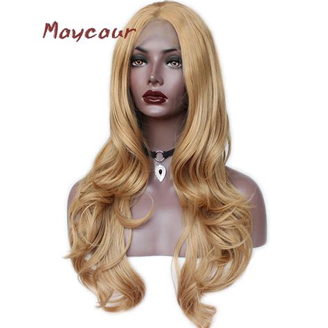 Long Wavy Lace Front Wig Blonde Synthetic Wigs For Women Density