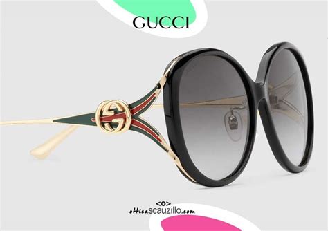 Gucci Oversized Oval Sunglasses With Gold Temples Gg0226s Col Black Occhiali Ottica Scauzillo