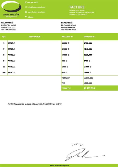 Modèle De Facture Excel Gratuit à Télécharger Pour Lannée 2024