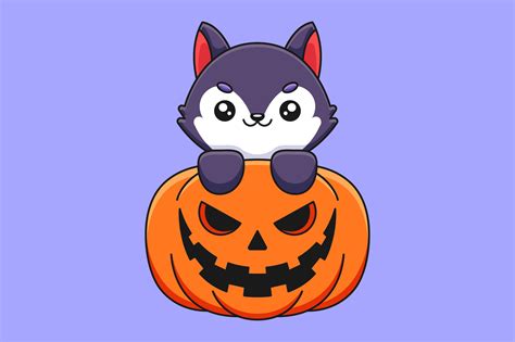 Cute Pumpkin Wolf Halloween Cartoon Graphic by Artcuboy · Creative Fabrica