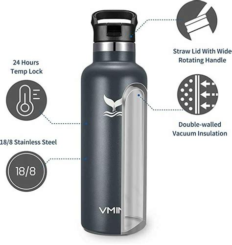 Vmini Water Bottle Standard Mouth Stainless Steel Vacuum Insulated