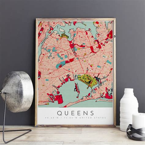 City Map Queens Queens Print Queens Map Queens Poster - Etsy