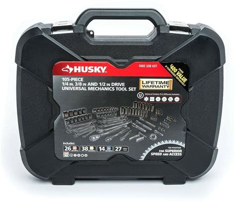 Husky Mechanics Tool Set Rachet Wrench Bits Sockets Screwdriver Black