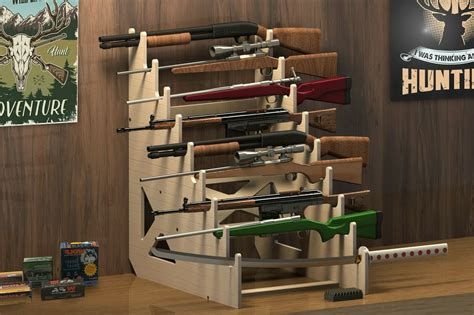 Rifle Rack 9 Slot Gun Shotgun Sword Display Stand Cnc Table Top Gunrack
