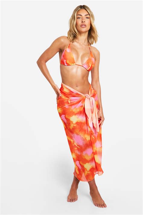 Swimwear Piece Tie Dye Triangle Bikini Sarong Boohoo