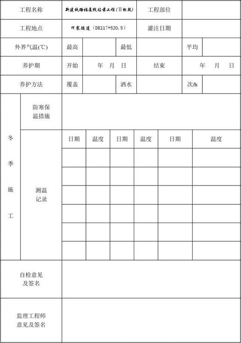 混凝土养护记录表样表word文档在线阅读与下载免费文档