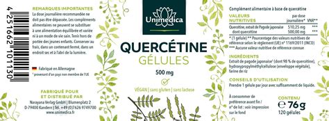 Quercétine 500 mg par dose journalière 1 gélule 120 gélules par