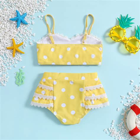 Gubotare Girls Swimwear Girl S Cute Two Piece Bikini Set Dalmatian Print Frill Trim Knot