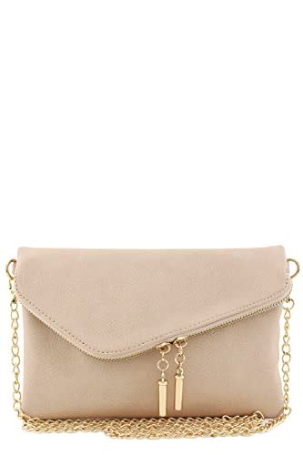 Beige Bag Envelope Wristlet Clutch Crossbody Bag With Chain Strap Nude