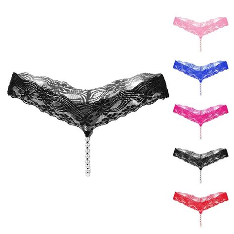 JTFY Women G String T Back Thong Lingerie With Pearls Panties Sexy