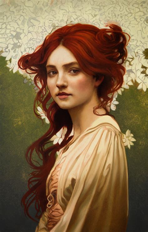 Ben Howe Pre Raphaelite Woman With Auburn Hair Alphonse Mucha Mon