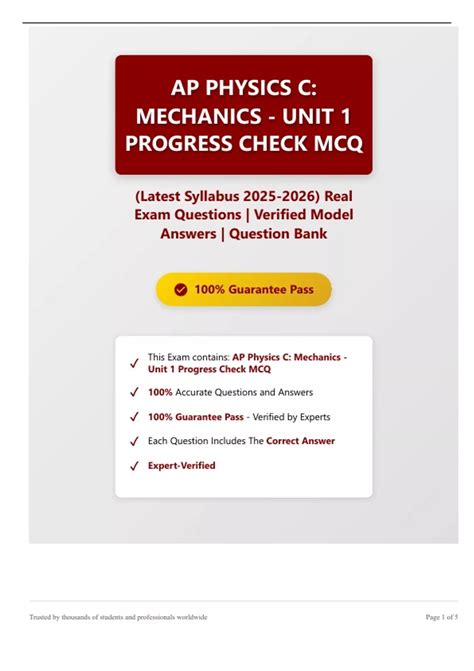 AP PHYSICS C: MECHANICS – UNIT 1 PROGRESS CHECK MCQ (Latest Syllabus