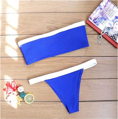 Chtebus Sexy Solid Bikinis Women Tube Top Bikini Set Push