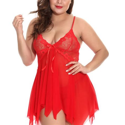 Xmarks Women Plus Size Sexy Lingerie Lace Babydoll Deep V Nightwear