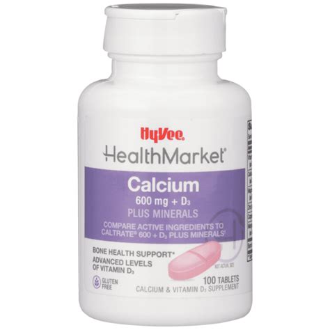 Hy Vee Healthmarket Calcium 600 Mg D3 Plus Minerals Bone Health Support Calcium And Vitamin D3