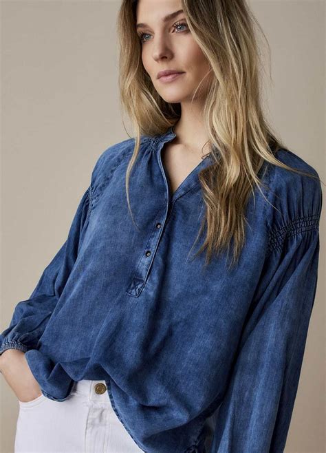 SUMMUM WOMAN SMOCK BLOUSE INDIGO Rococo Boutique Ireland