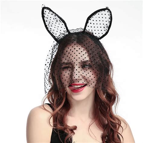 New Creative Sexy Lace Cat Rabbit Ears Velvet Head Band Women Dot Cat