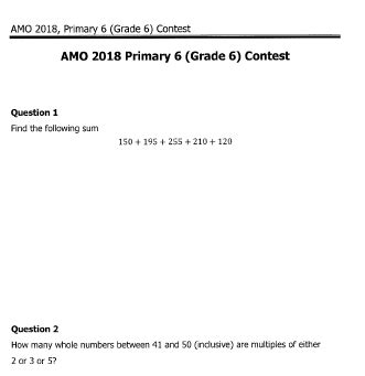 Amo P Math Olympiad Past Year Competition Papers American