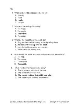 Benchmark Advance Reading Comprehension Quiz Th Grade Rabbit And Coyote