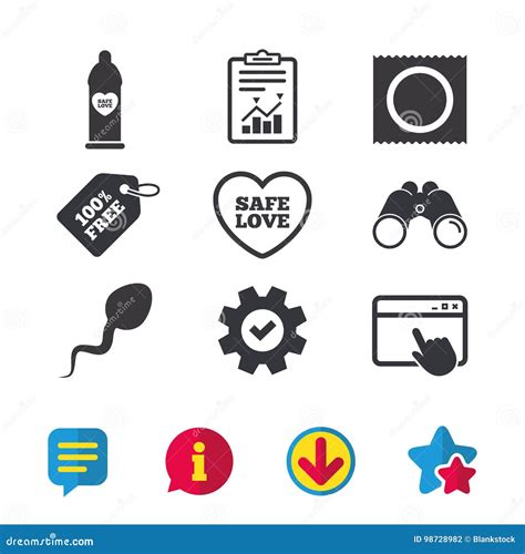 Safe Sex Love Icons Condom In Package Symbols Vector Illustration