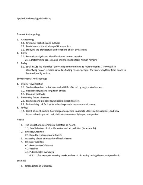 Applied Anthropology Mind Map1 Applied Anthropology Mind Map Forensic