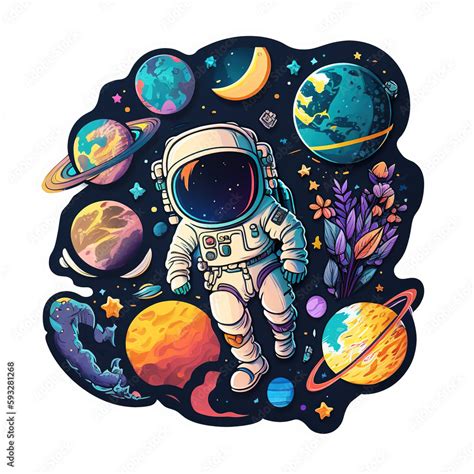 Watercolor Space Explorers Astronaut And Space Stickers Clipart