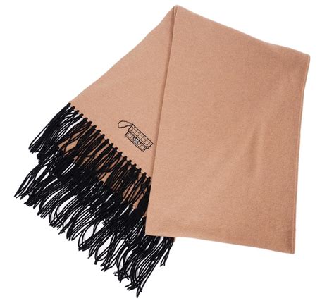 Lot Chanel Camel Cashmere Scarf Black Fringe