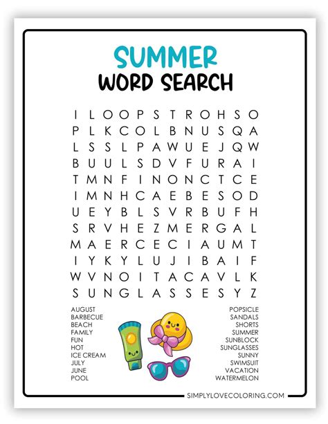 Summer Word Search Printables Free Pdf Downloads Simply Love Coloring