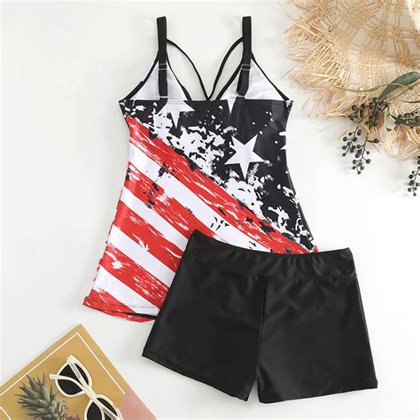 Tankini Bathing Suits For Women Women American Flag The Fourth Of July