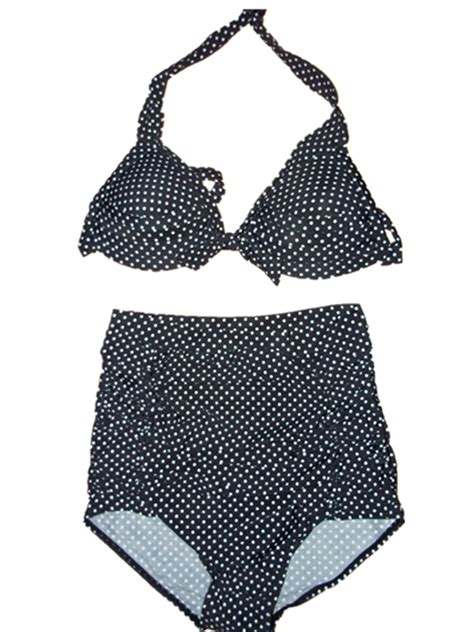 Retro Vintage Pin Up High Waisted Black Polka Bikini Sets Ebay