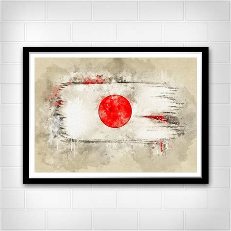 Japanese Flag Art Print Watercolor Wall Decor Home and Office - Etsy