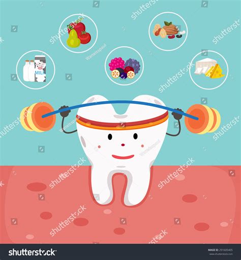 Foods For Strong And Healthy Tooth Cartoon Illustration Vector