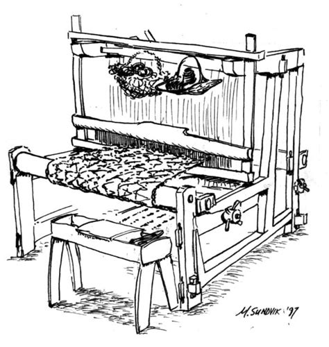 Rug Loom Pen Drawing By Michael Garr