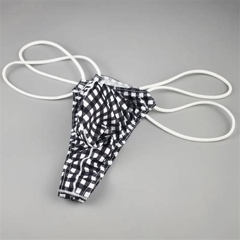 Mans Sexy G String Print Plaid Backless Double Thongs Male Low Waist Underwear Gay Breathable