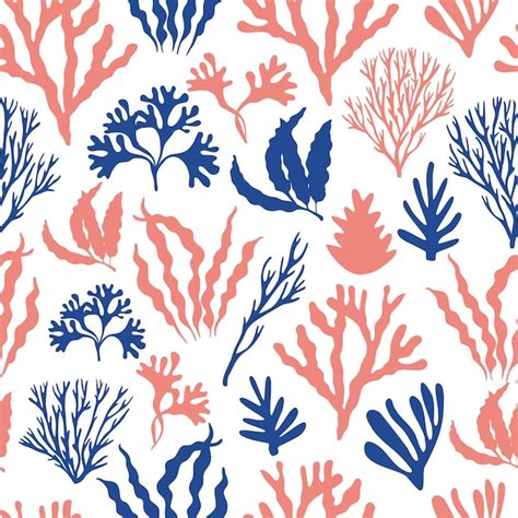 Premium Vector Seamless Pattern With Marine Plants Leaves And Seaweed