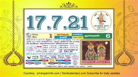 Aadi Matham 2021 Today Rasi Palan 17 July 2021 Tamil Calendar YouTube