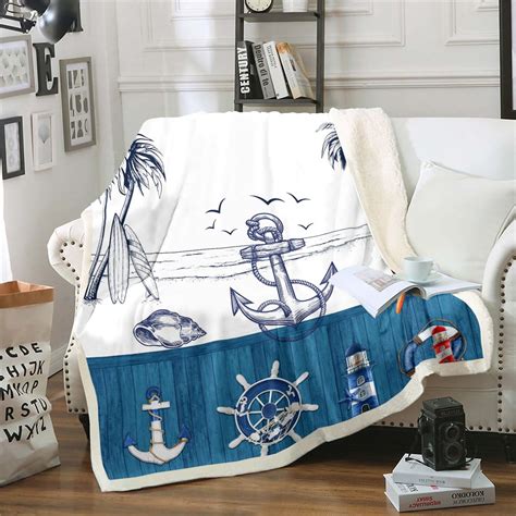 Anchor Throw Blanket For Kids Boys Girlstropical Palm Ocean Fleece