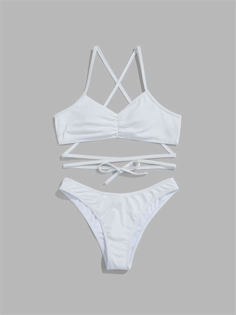 Solid Strappy Bikini Set Cider