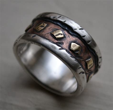 Mens Wedding Band Rustic Fine Silver Copper And By Maggidesigns