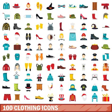 100 Clothing Icons Set Flat Style 9020336 Vector Art At Vecteezy