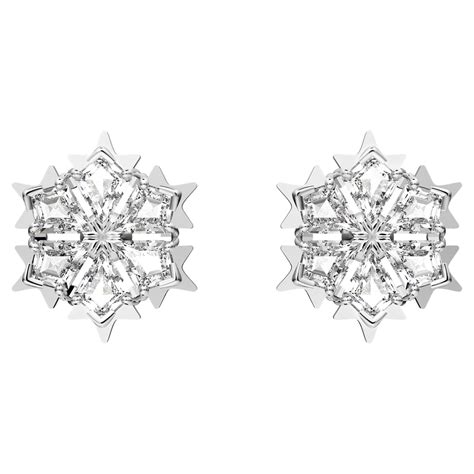 Magic Stud Earrings Snowflake White Rhodium Plated Swarovski