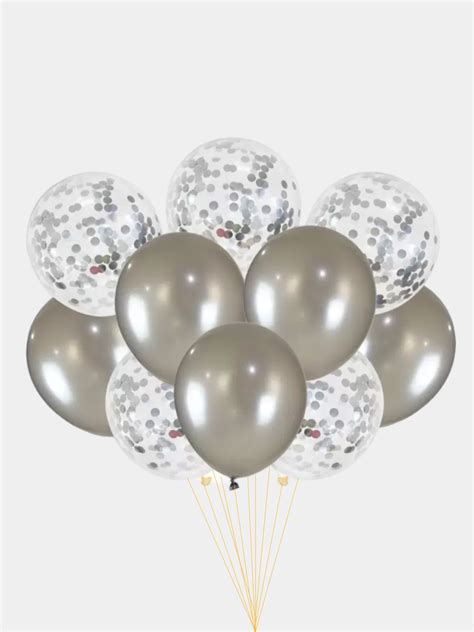 10 шариков воздушных, 5 хромированных шаров + 5 шаров с конфетти для ...