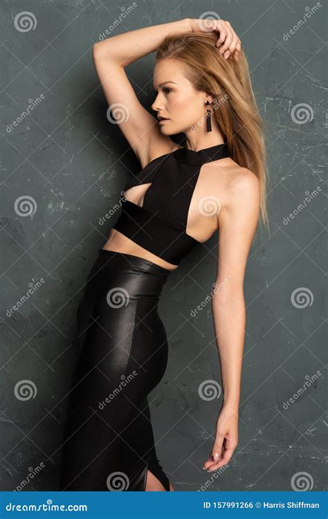 Blonde In Black Leather Stock Photo Image Of Long Girl