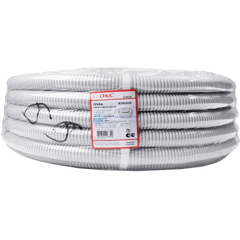 Труба гофрированная ПВХ 25мм (уп.25м) с протяжкой легкая серая 9192525 ...