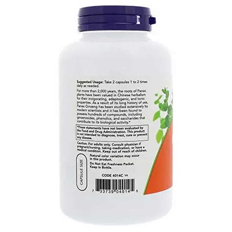 Now Foods Panax Ginseng 500mg 250 Capsules Richesm Healthcare