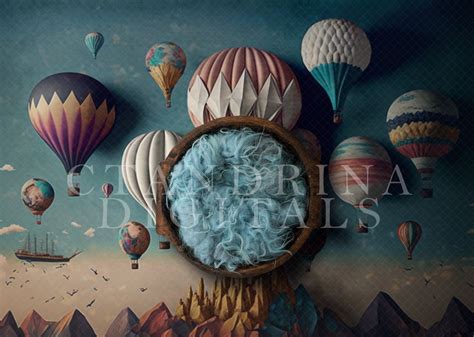 Hot Air Balloon Newborn Digital Backdrop Photoshop Composite PNG Etsy