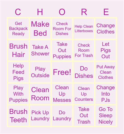 Brooklyn Chore Bingo Card