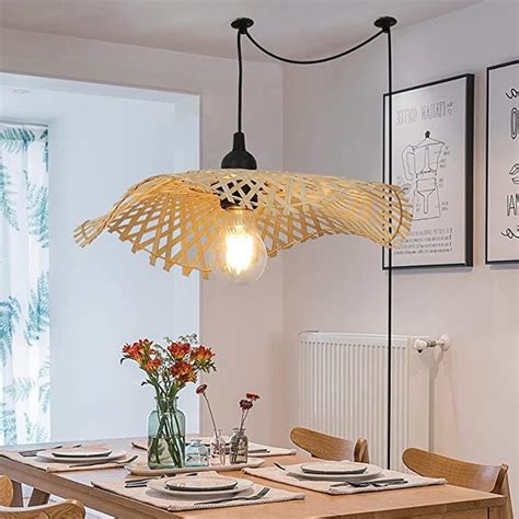 Hand Woven Bamboo Pendant Lighting For Kitchen Island Plug In Cord