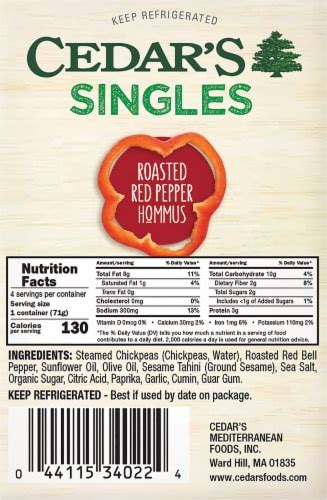 Cedar S Roasted Red Pepper Hommus Snack Cups Ct Oz Kroger