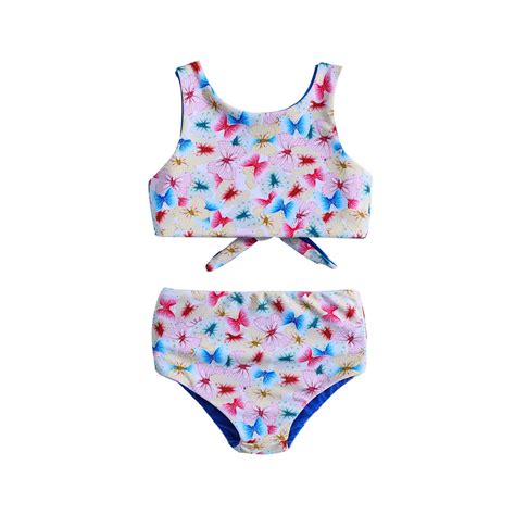 Asfgimuj Girls Two Piece Swimsuit Summer Cartoon Printed Swimwear Reversible Bikini Set Girls